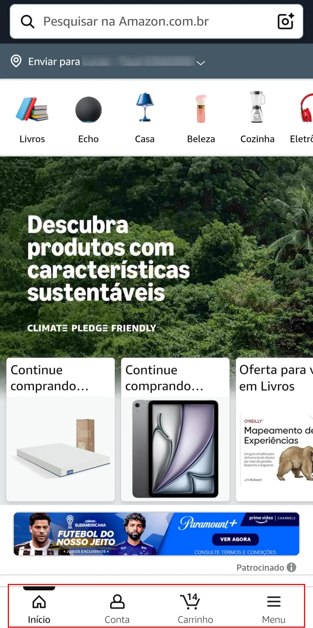 Barra de Navegação Inferior do Aplicativo Móvel da Amazon