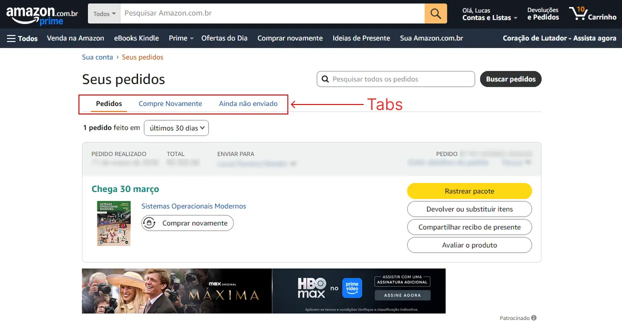 Exemplo de Tabs do Site da Amazon